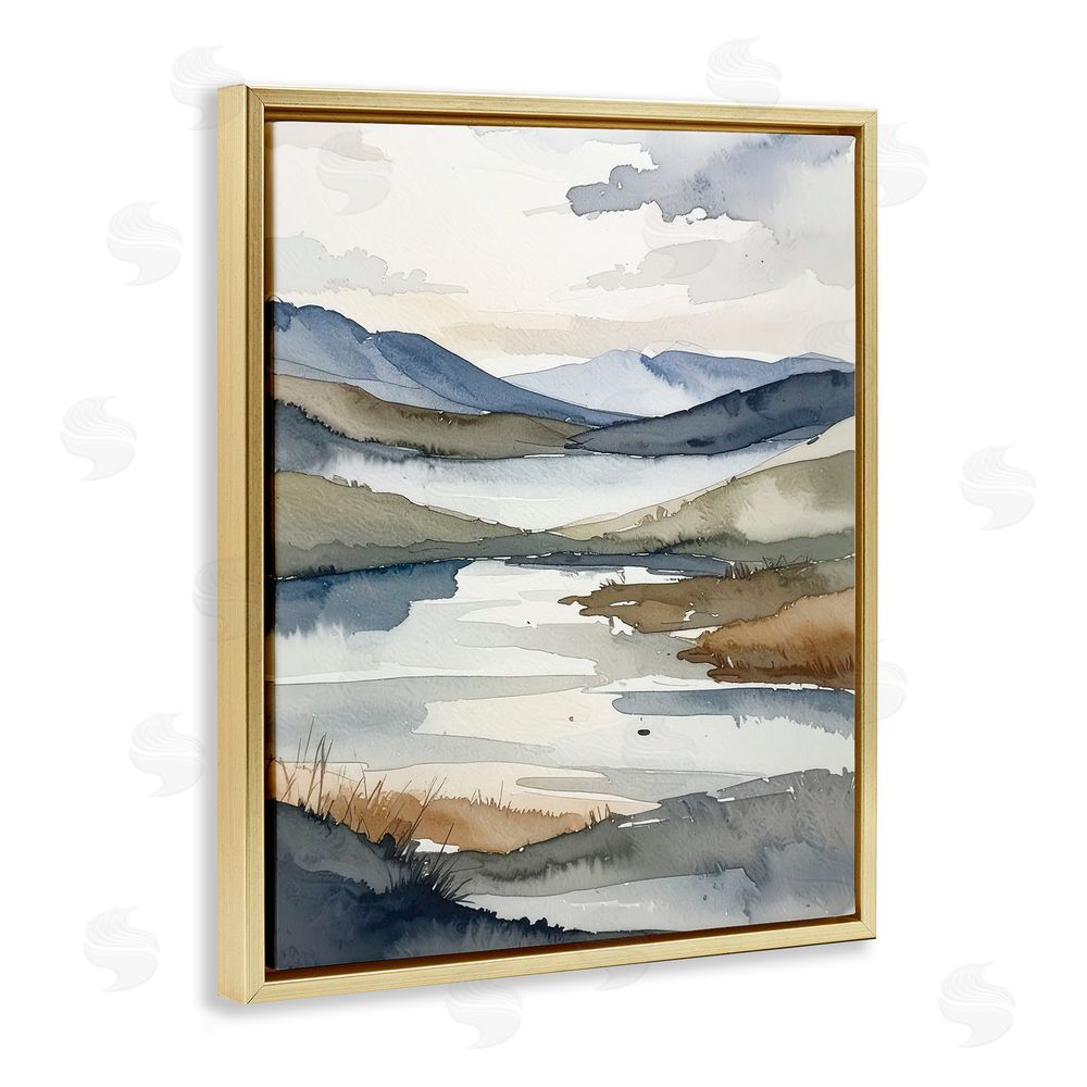 Alonza Saunders Flow Of Water Pond Gold Floating Frame Canvas Wall Art Print