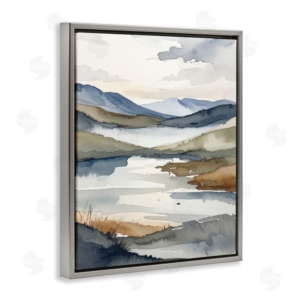 Alonza Saunders Flow Of Water Pond Gray Floating Frame Canvas Wall Art Print