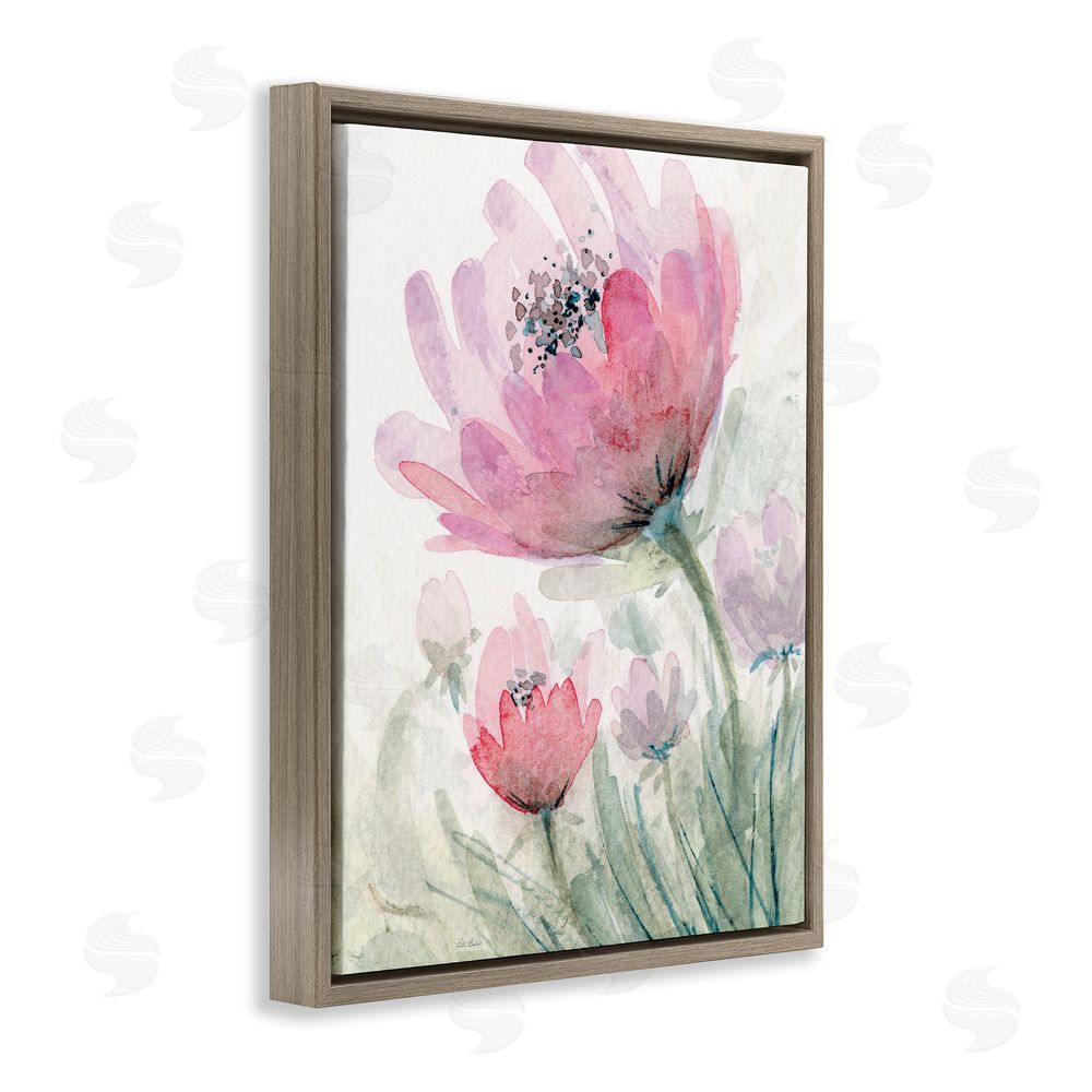 Patti Bishop Pink Flower Blossoms Brown Floating Frame Canvas Wall Art Print