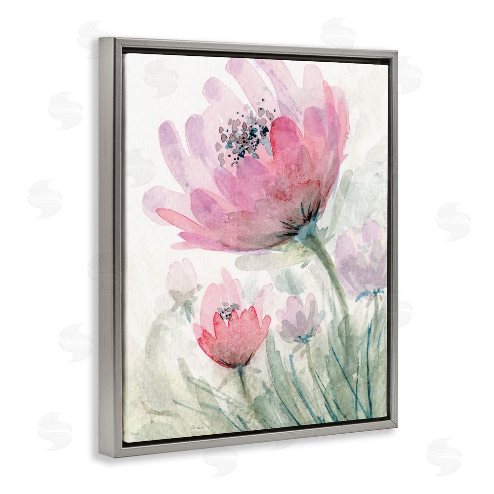 Patti Bishop Pink Flower Blossoms Gray Floating Frame Canvas Wall Art Print