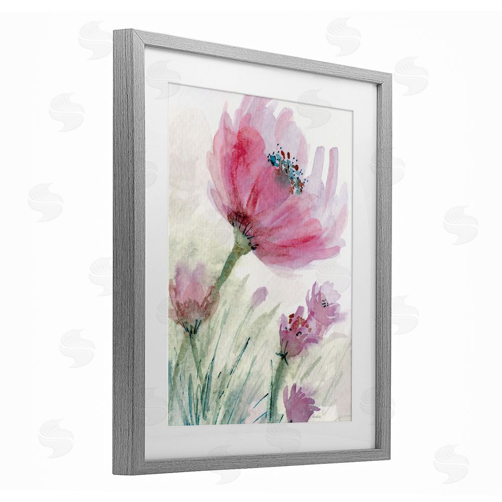 Patti Bishop Pink Flower & Speckled Stamen Gray Framed Print Under Glass Wall Art