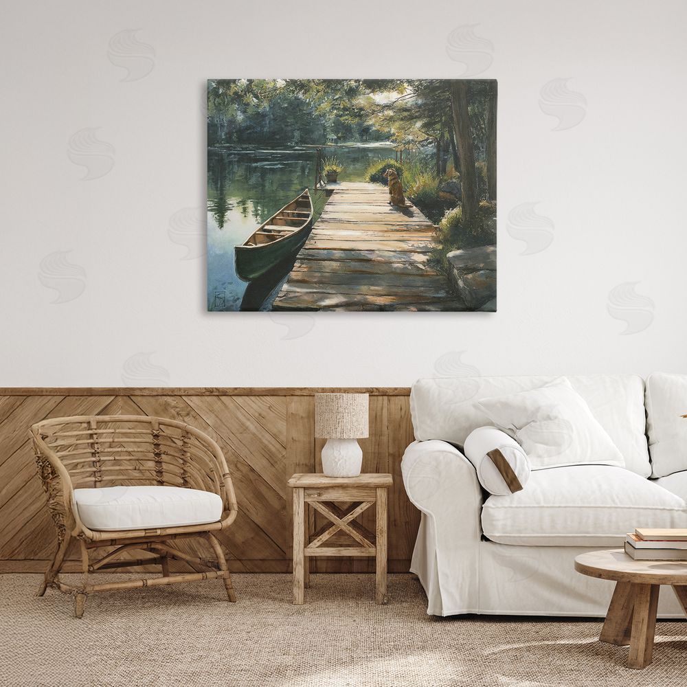 Sara Culpepper Lake Life Dog on Dock Stretched Canvas Wall Art Print in Room