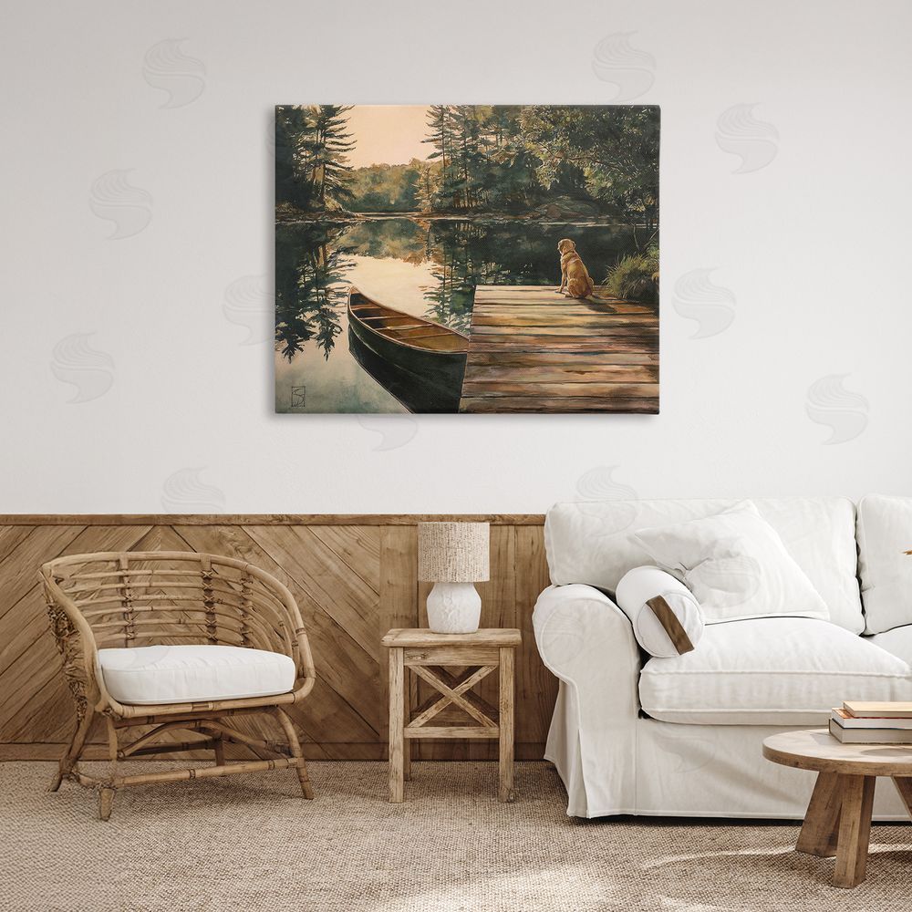 Sara Culpepper Lake Life at Sunset Stretched Canvas Wall Art Print in Room