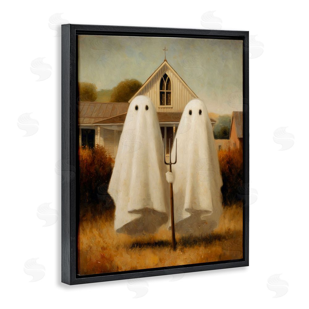 Arlington Prints American Gothic Ghosts Black Floating Frame Canvas Wall Art Print