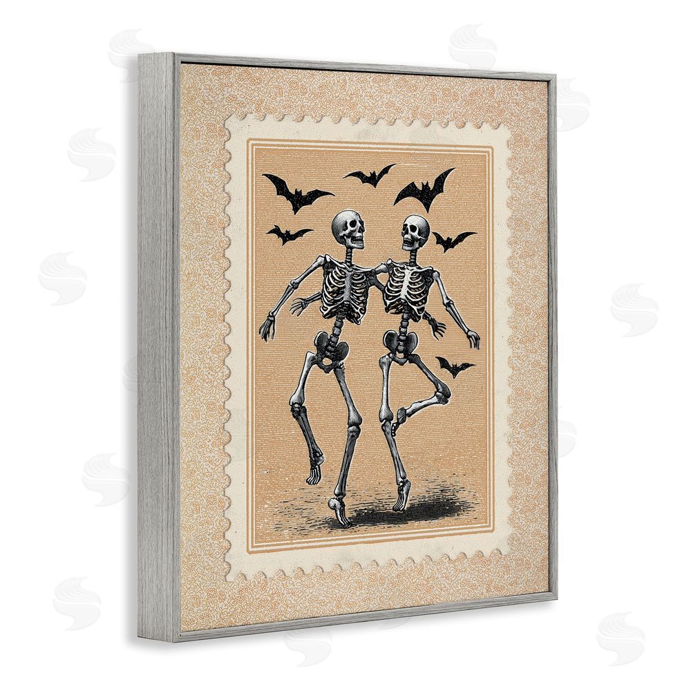 Arlington Prints Vintage Dancing Skeletons Stamp Gray Framed Giclee Print Wall Art