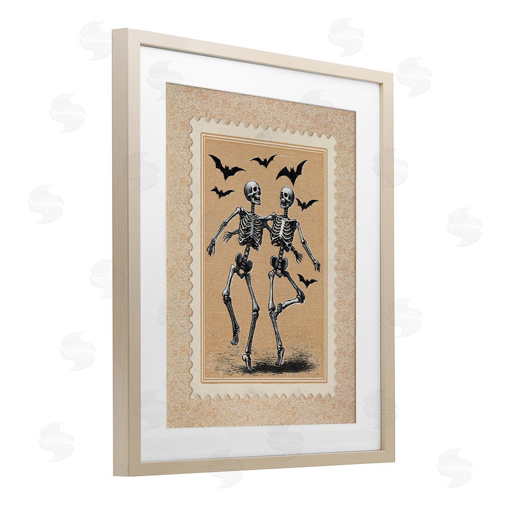 Arlington Prints Vintage Dancing Skeletons Stamp Brown Framed Print Under Glass Wall Art