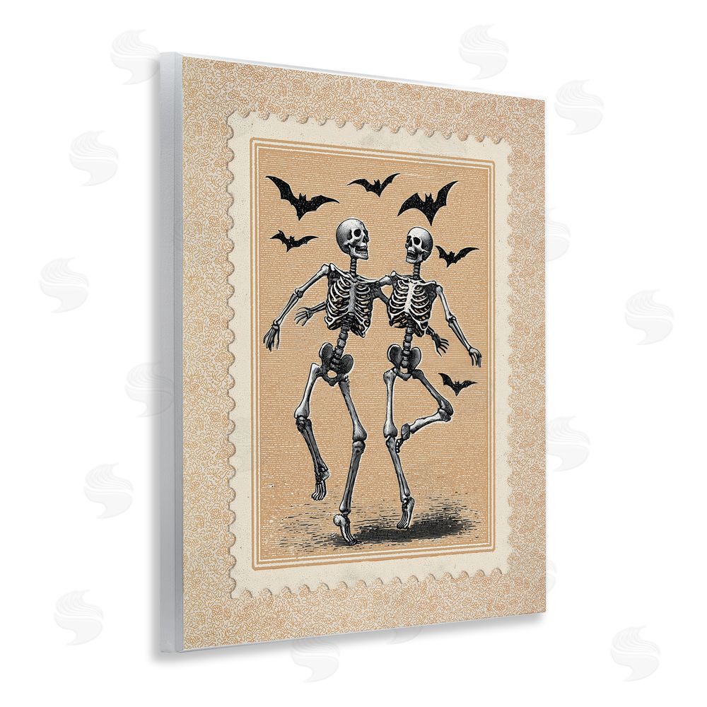 Arlington Prints Vintage Dancing Skeletons Stamp Wooden Wall Plaque Art Print