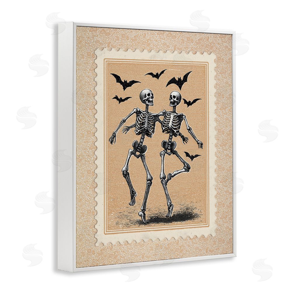 Arlington Prints Vintage Dancing Skeletons Stamp White Framed Giclee Print Wall Art