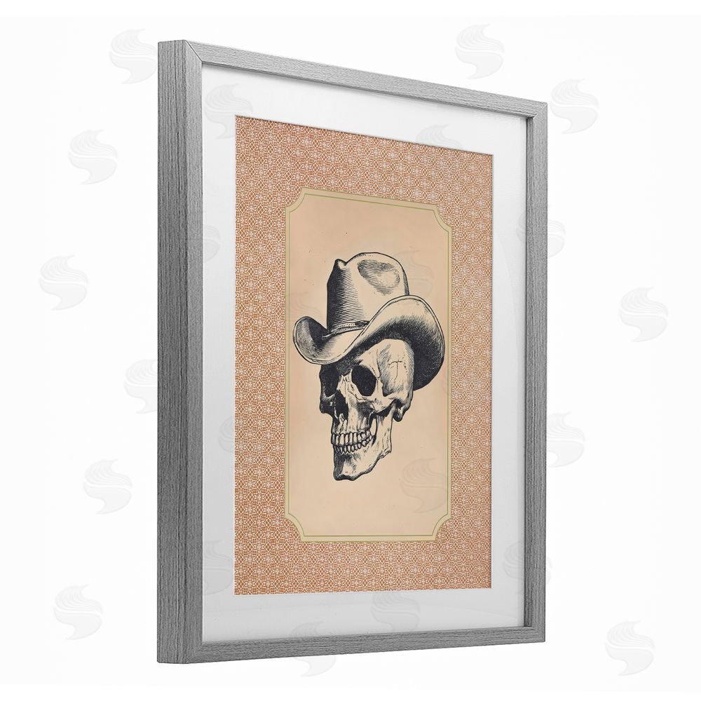 Arlington Prints Vintage Cowboy Skull Gray Framed Print Under Glass Wall Art