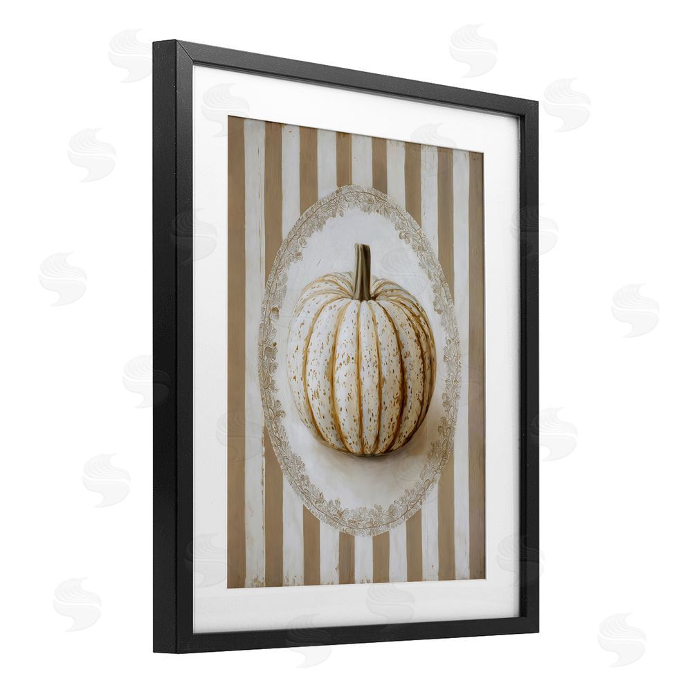 Arlington Prints Beige Stripes Pumpkin Black Framed Print Under Glass Wall Art