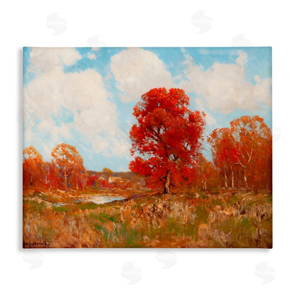 Arlington Prints Fall Landscape with Red Foliage Stretched Canvas Wall Art Print