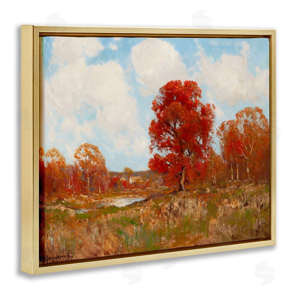 Arlington Prints Fall Landscape with Red Foliage Gold Floating Frame Canvas Wall Art Print