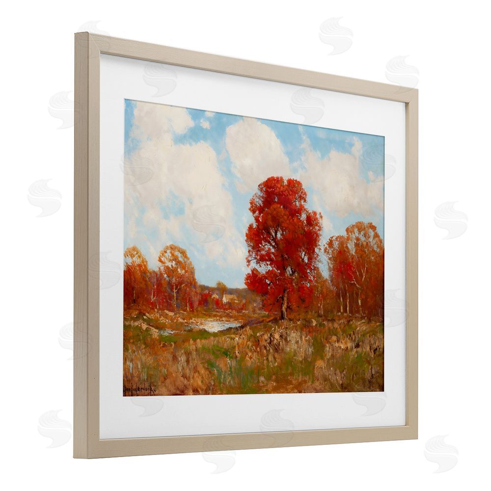 Arlington Prints Fall Landscape with Red Foliage Brown Framed Print Under Glass Wall Art