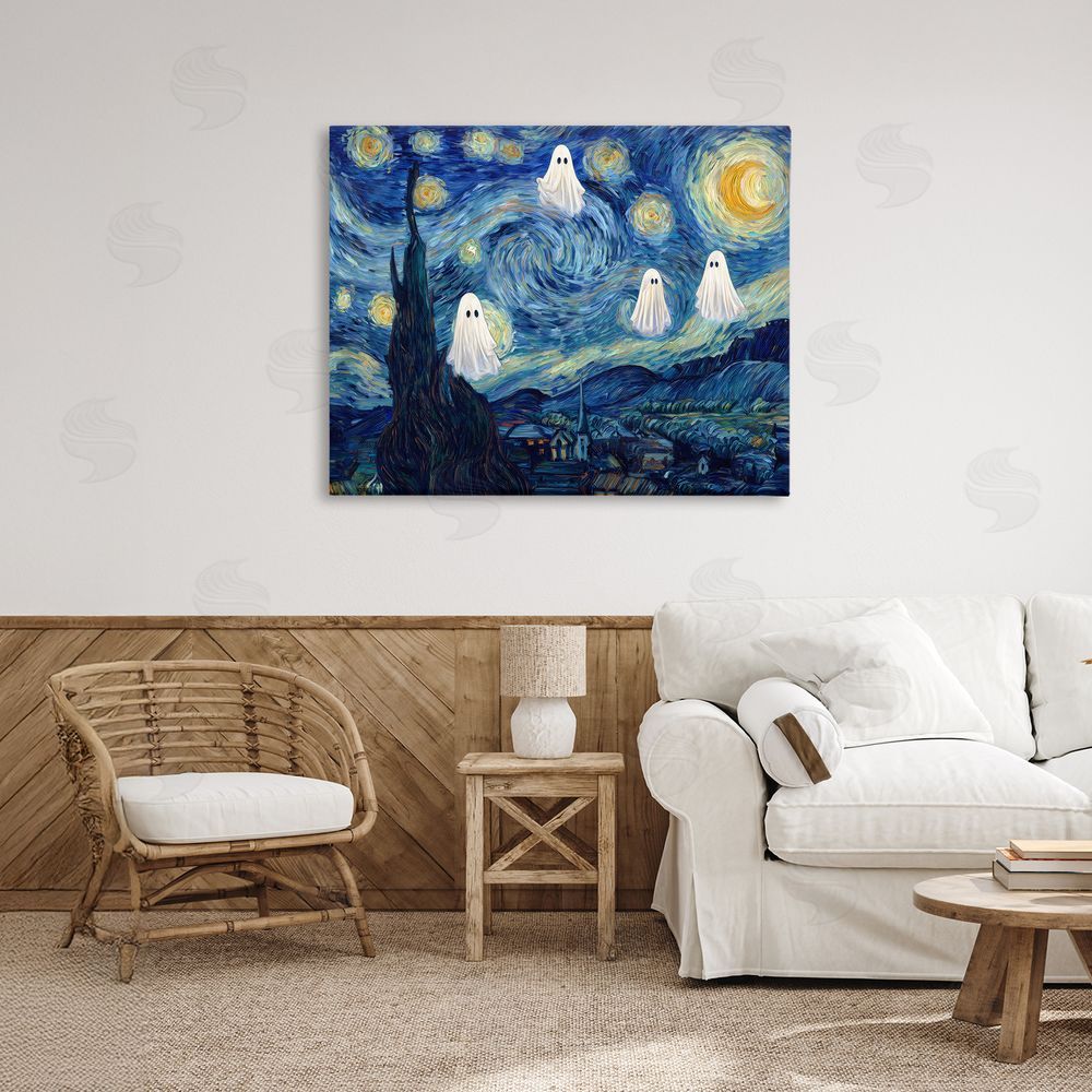 Arlington Prints Classic Night Ghosties Stretched Canvas Wall Art Print in Room