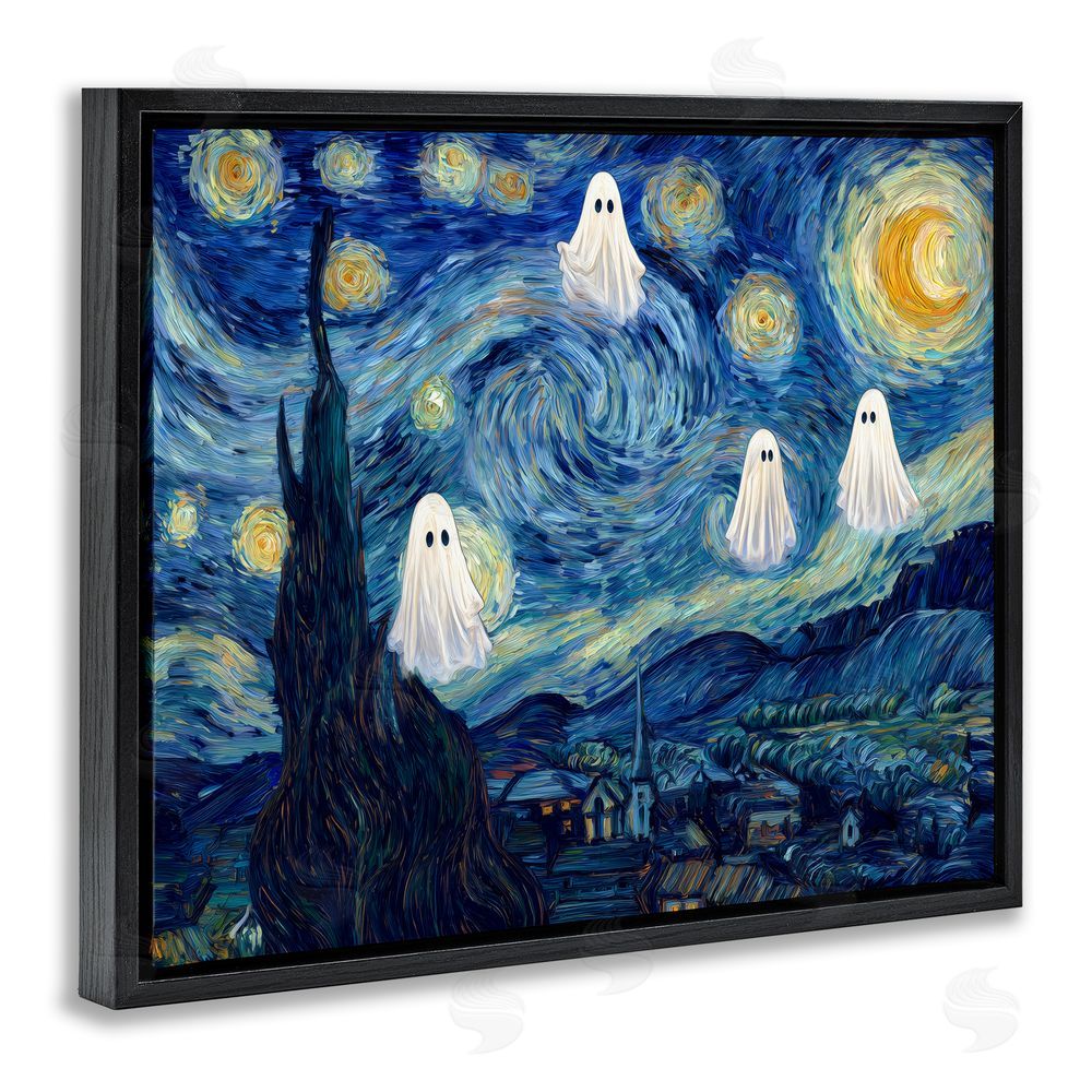 Arlington Prints Classic Night Ghosties Black Floating Frame Canvas Wall Art Print