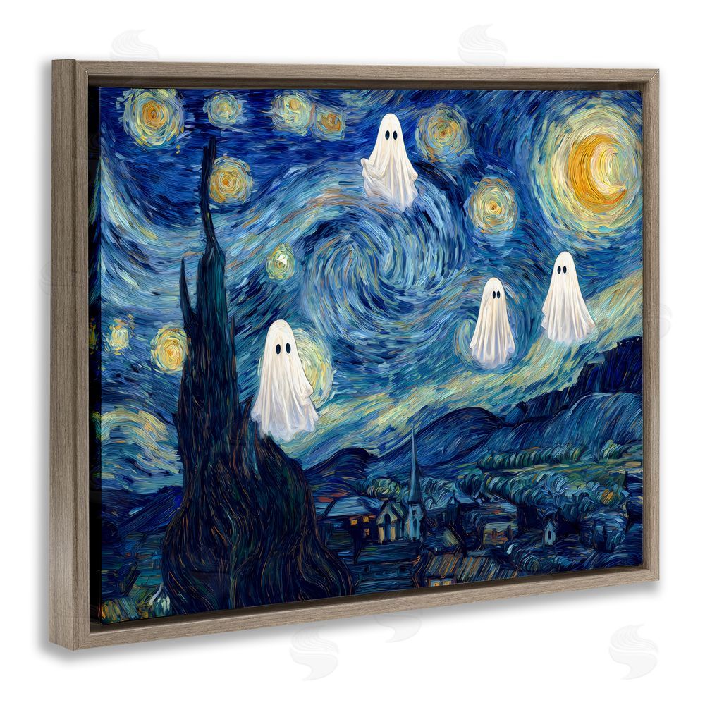 Arlington Prints Classic Night Ghosties Brown Floating Frame Canvas Wall Art Print