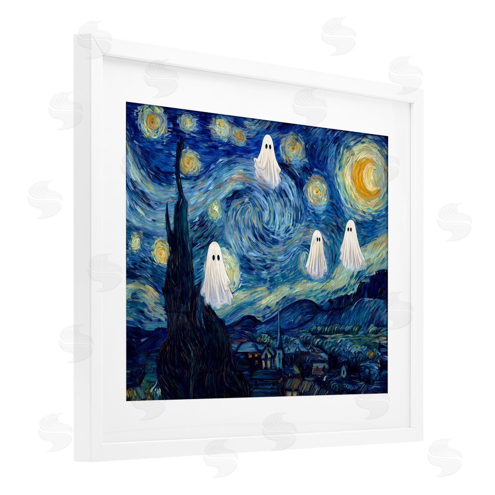 Arlington Prints Classic Night Ghosties White Framed Print Under Glass Wall Art