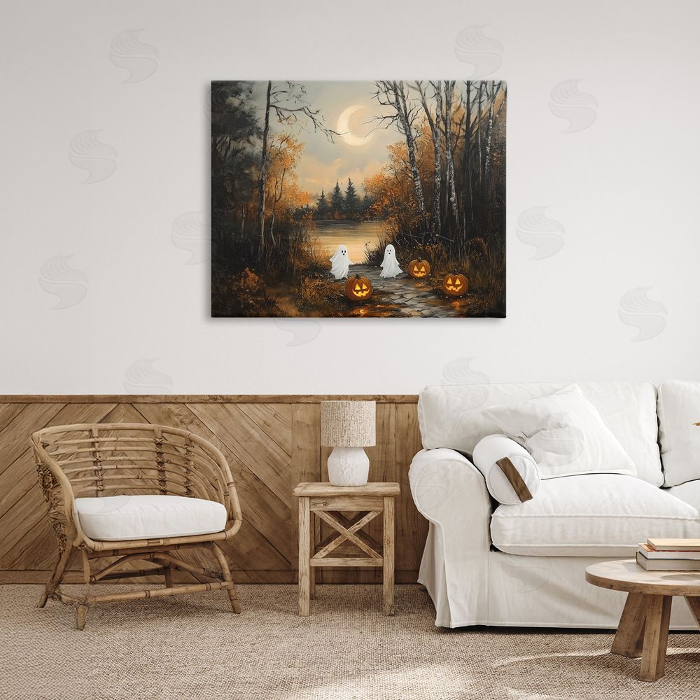 Arlington Prints Autumn Ghosts at Lake Stretched Canvas Wall Art Print in Room