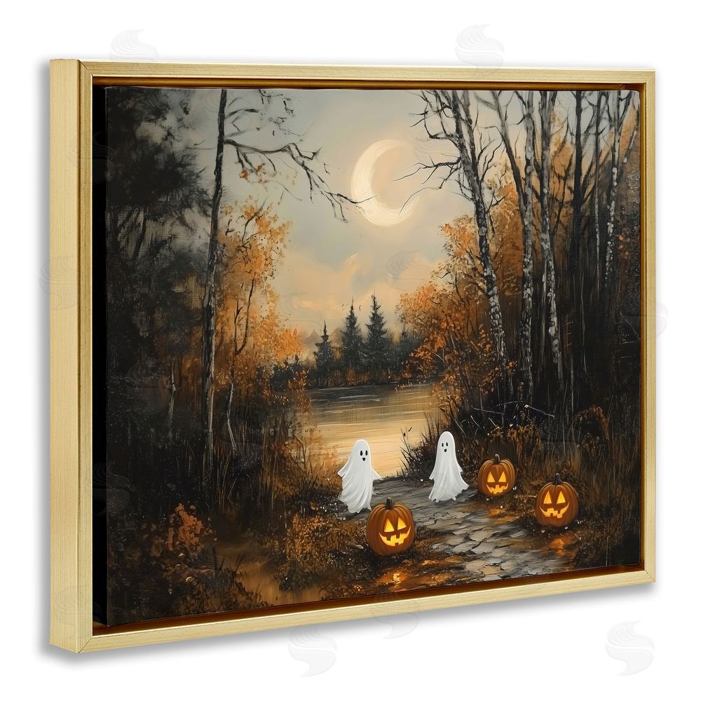 Arlington Prints Autumn Ghosts at Lake Gold Floating Frame Canvas Wall Art Print