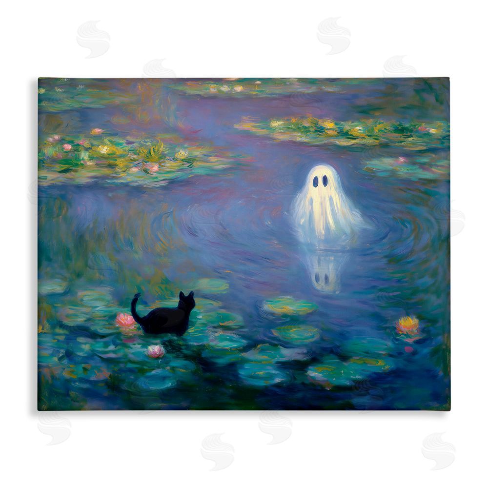 Arlington Prints Water Lilies with Ghost & Kitty Stretched Canvas Wall Art Print
