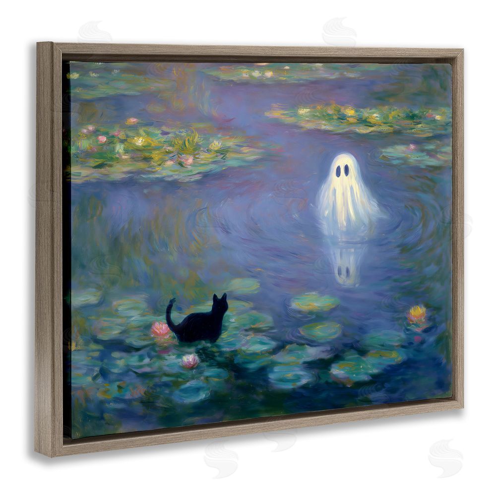 Arlington Prints Water Lilies with Ghost & Kitty Brown Floating Frame Canvas Wall Art Print