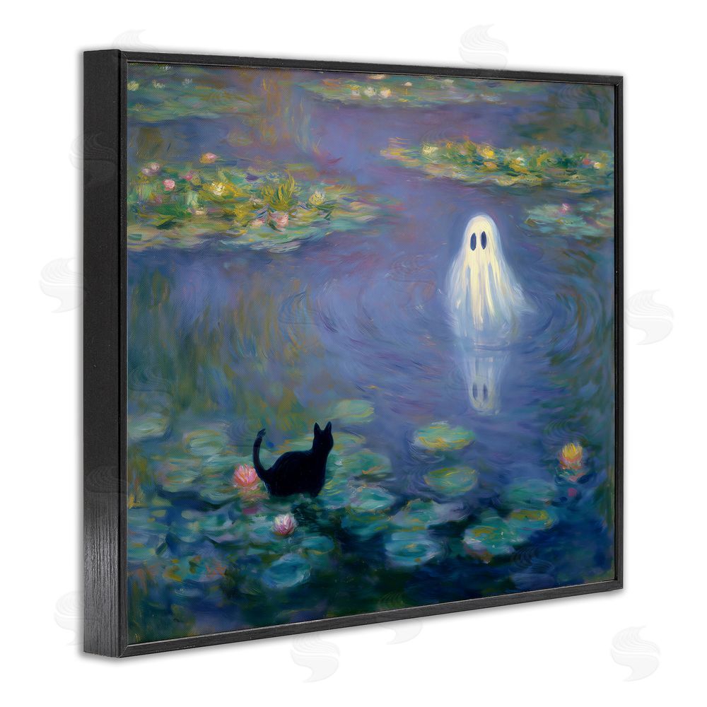 Arlington Prints Water Lilies with Ghost & Kitty Black Framed Giclee Print Wall Art