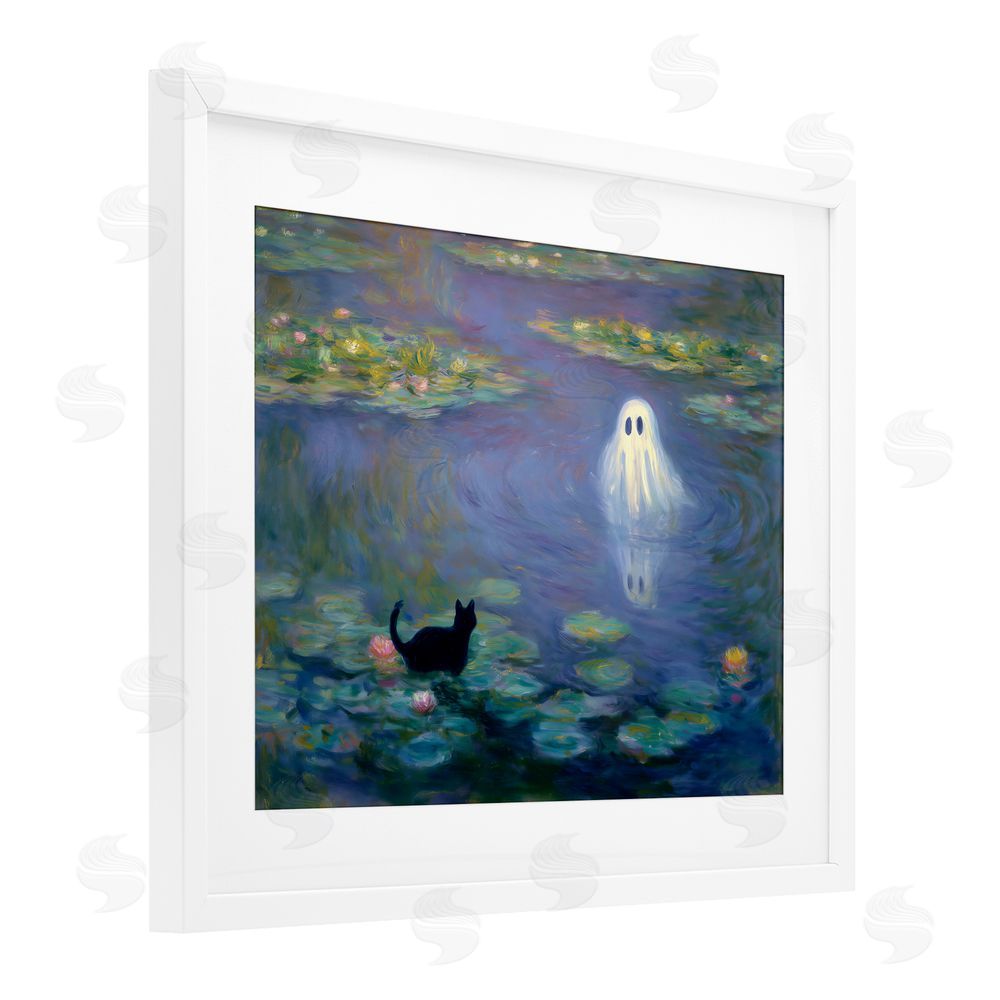 Arlington Prints Water Lilies with Ghost & Kitty White Framed Print Under Glass Wall Art