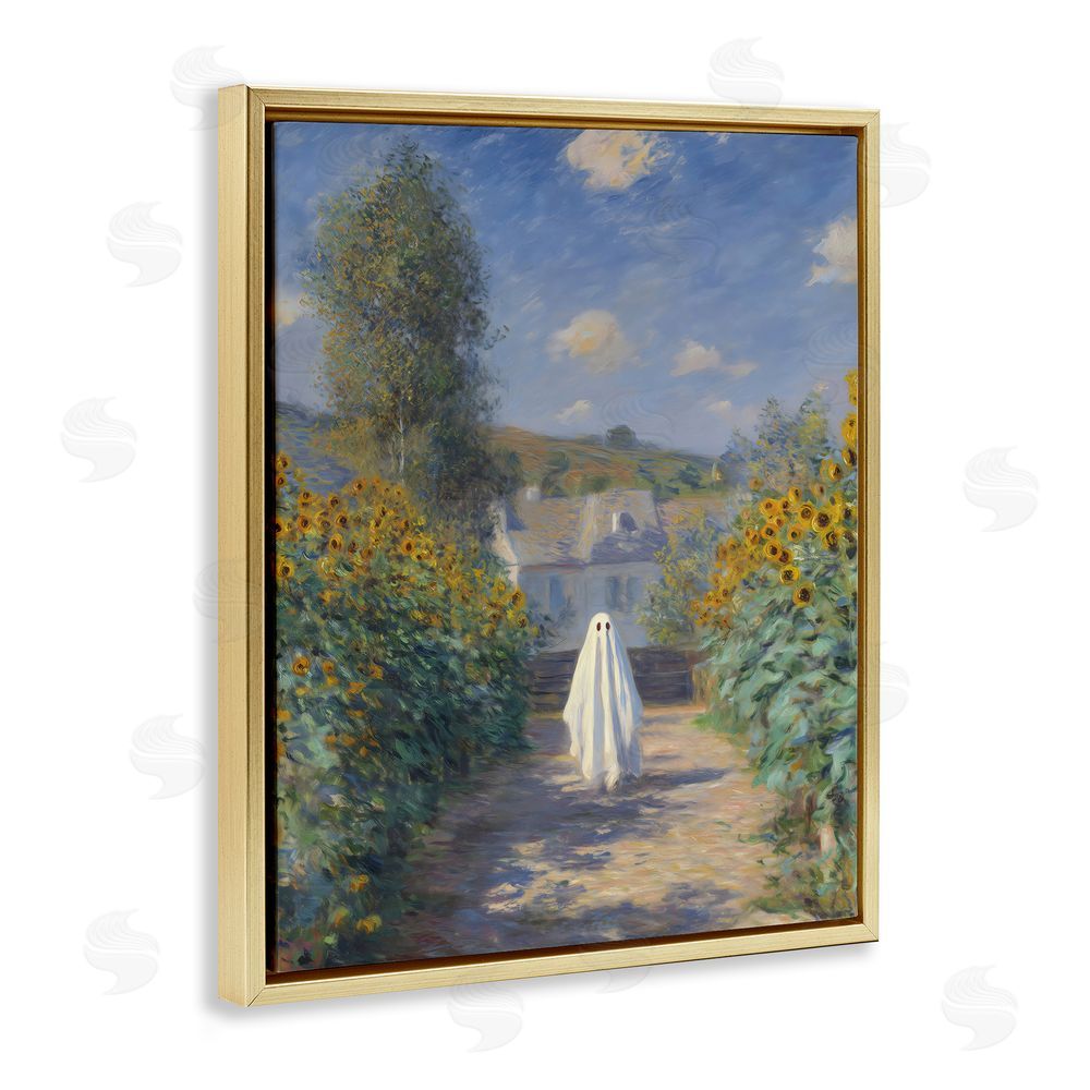 Arlington Prints Monet Style Sunflower Ghost Gold Floating Frame Canvas Wall Art Print