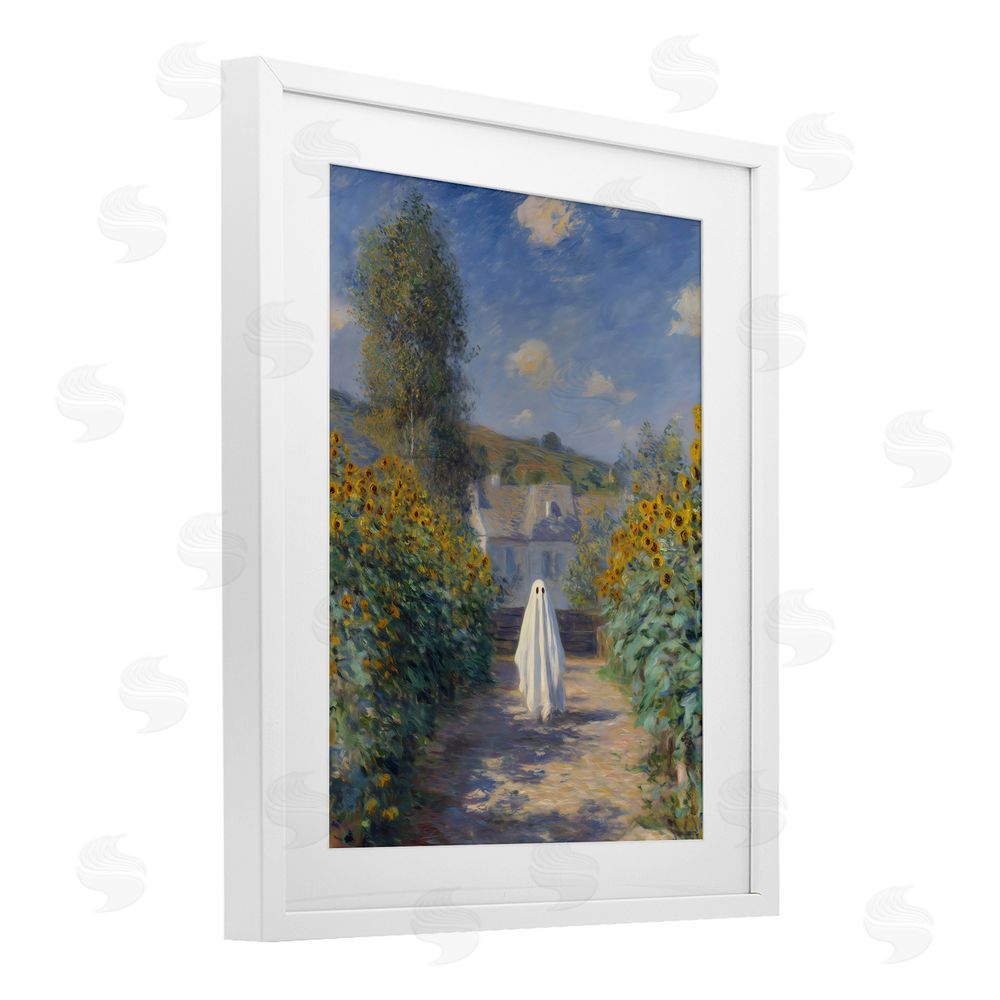 Arlington Prints Monet Style Sunflower Ghost White Framed Print Under Glass Wall Art