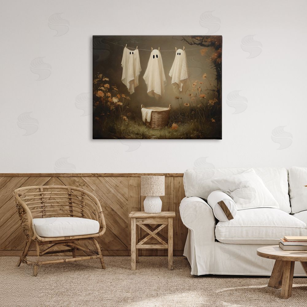 Arlington Prints Three Laundry Ghosts Hanging Stretched Canvas Wall Art Print in Room