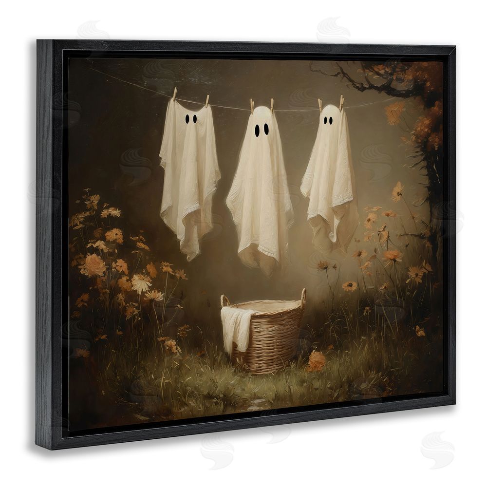 Arlington Prints Three Laundry Ghosts Hanging Black Floating Frame Canvas Wall Art Print