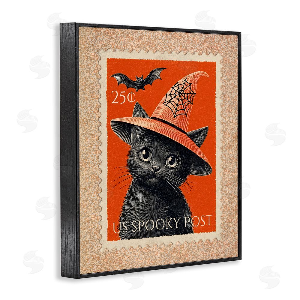 Arlington Prints Vintage Black Cat Stamp Black Framed Giclee Print Wall Art