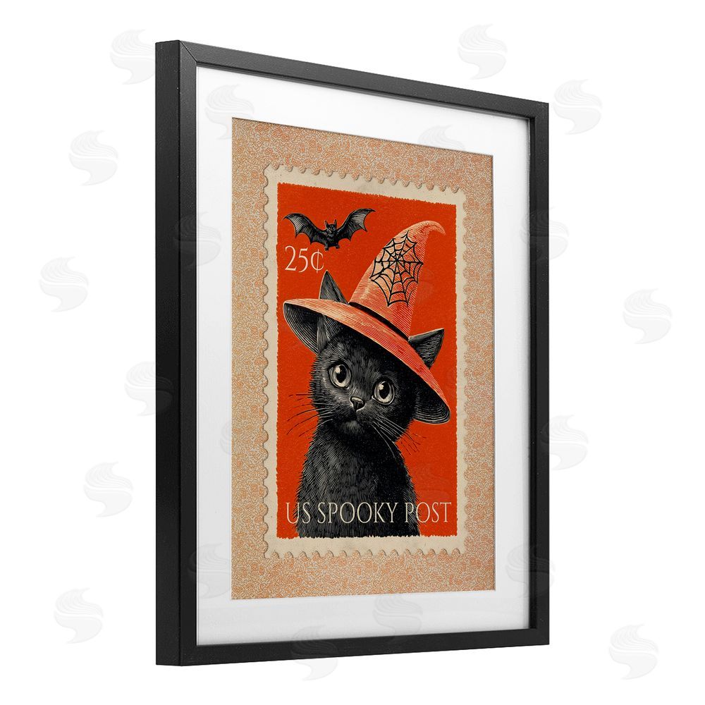 Arlington Prints Vintage Black Cat Stamp Black Framed Print Under Glass Wall Art