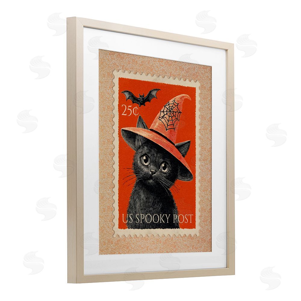 Arlington Prints Vintage Black Cat Stamp Brown Framed Print Under Glass Wall Art