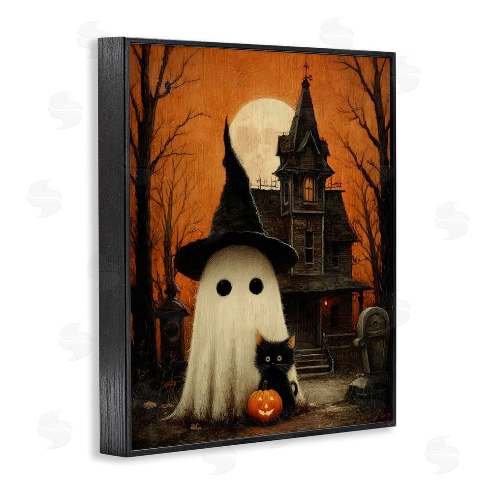 Arlington Prints Cute Ghost & Haunted House Black Framed Giclee Print Wall Art