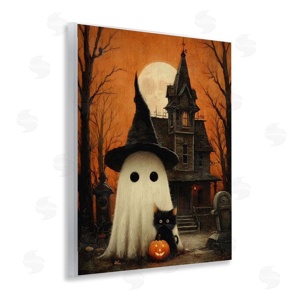 Arlington Prints Cute Ghost & Haunted House Wooden Wall Plaque Art Print