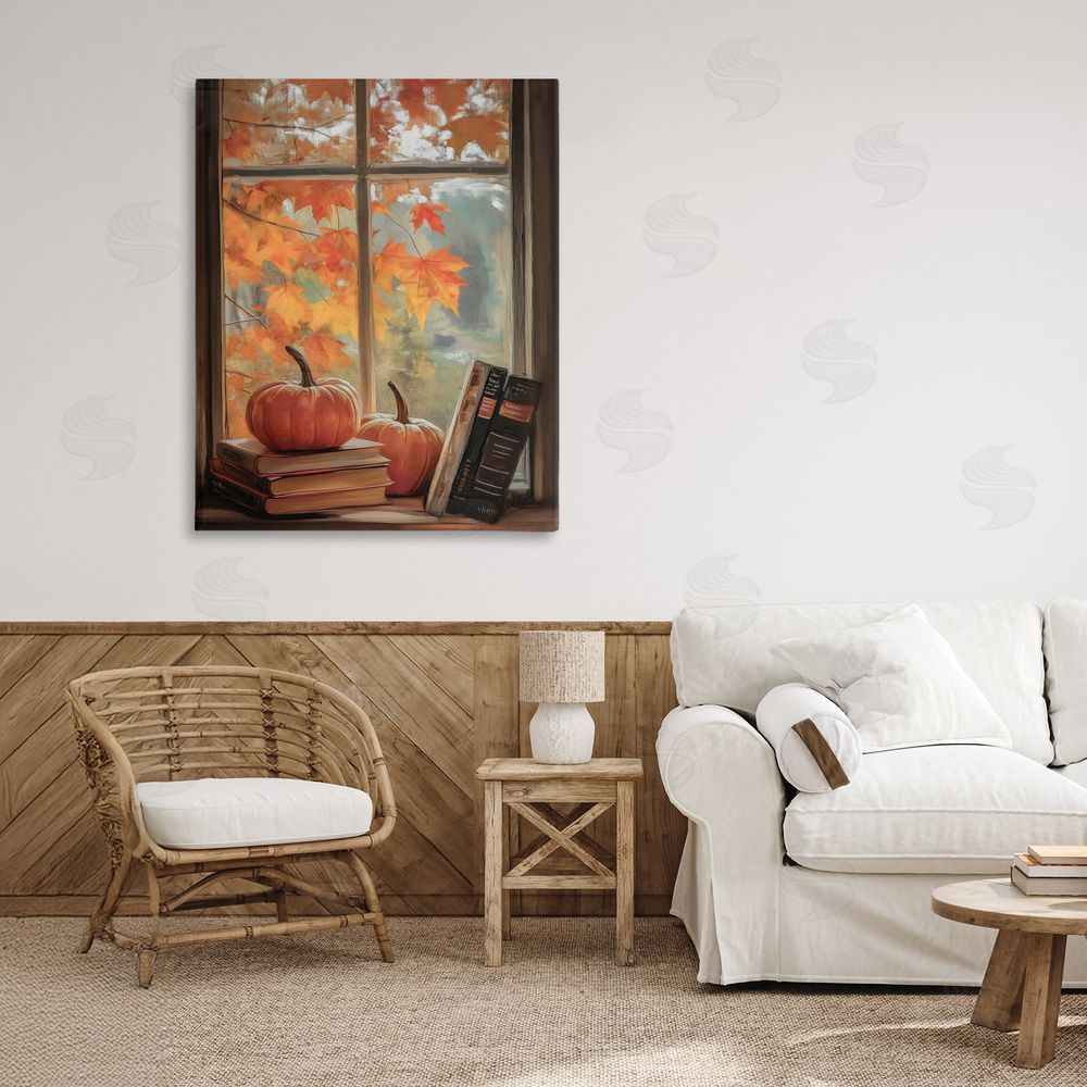 Arlington Prints Cozy Fall Window Books Stretched Canvas Wall Art Print in Room