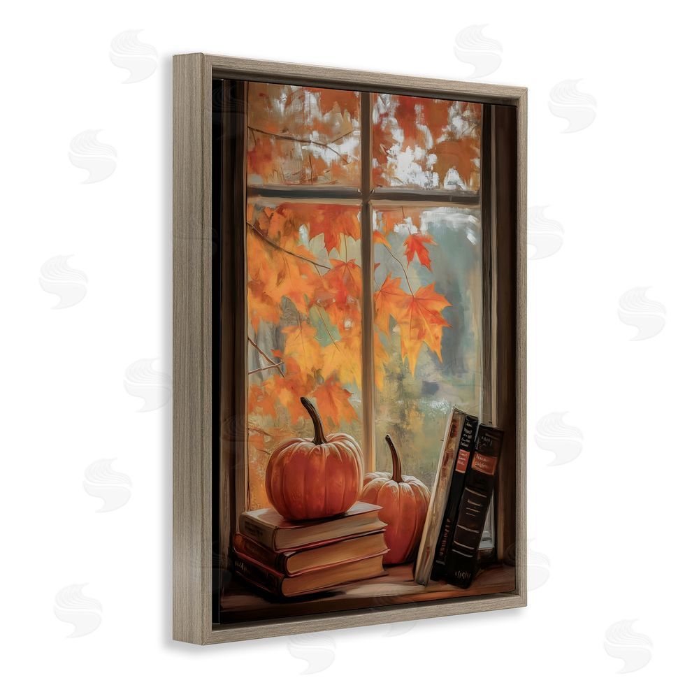 Arlington Prints Cozy Fall Window Books Brown Floating Frame Canvas Wall Art Print