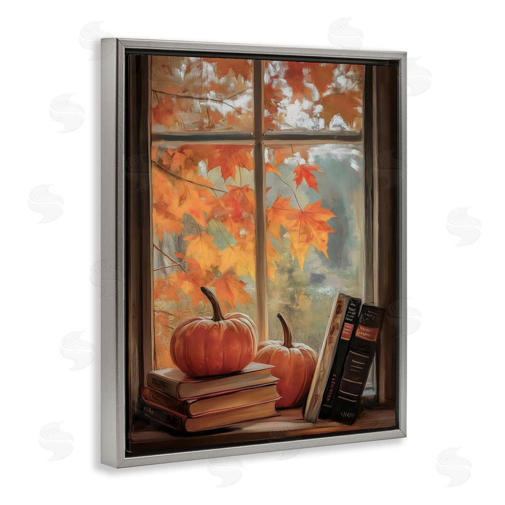 Arlington Prints Cozy Fall Window Books Gray Floating Frame Canvas Wall Art Print