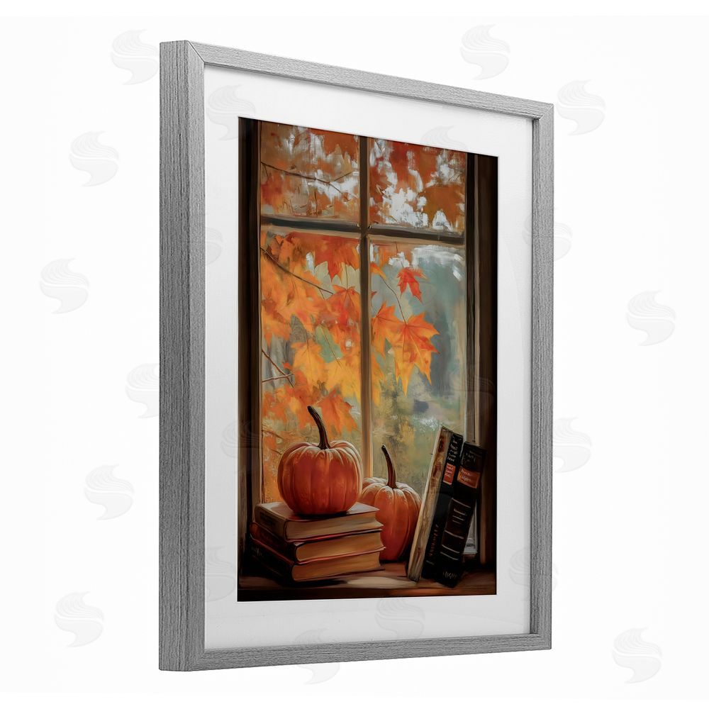 Arlington Prints Cozy Fall Window Books Gray Framed Print Under Glass Wall Art
