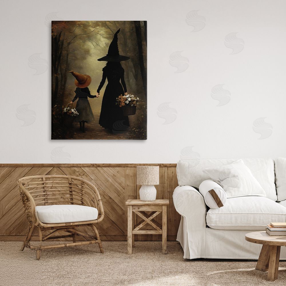 Arlington Prints Witch & Daughter Mystical Forest Stretched Canvas Wall Art Print in Room