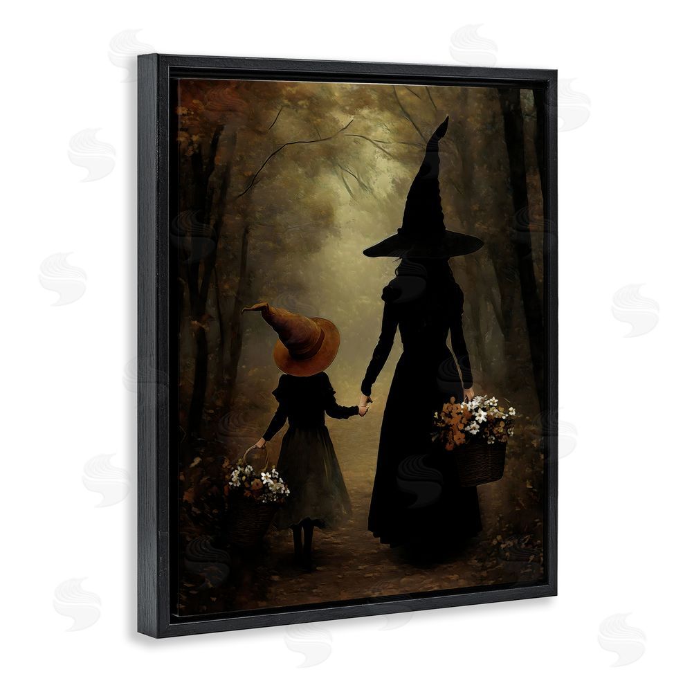 Arlington Prints Witch & Daughter Mystical Forest Black Floating Frame Canvas Wall Art Print
