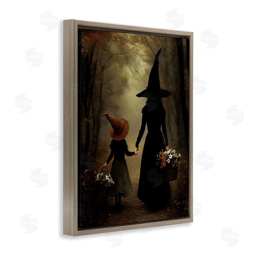 Arlington Prints Witch & Daughter Mystical Forest Brown Floating Frame Canvas Wall Art Print