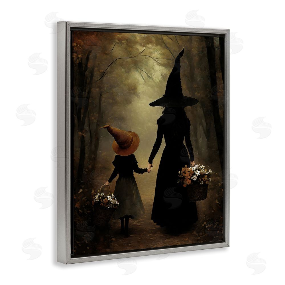 Arlington Prints Witch & Daughter Mystical Forest Gray Floating Frame Canvas Wall Art Print