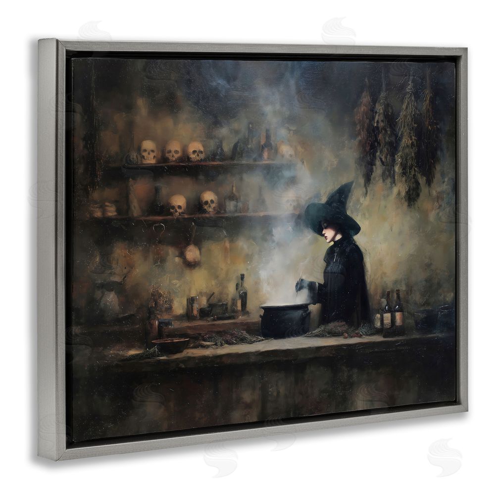 Arlington Prints Witch's Cauldron Brew Gray Floating Frame Canvas Wall Art Print