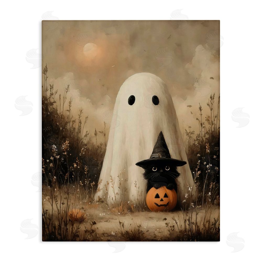 Arlington Prints Ghost with Black Kitten Stretched Canvas Wall Art Print
