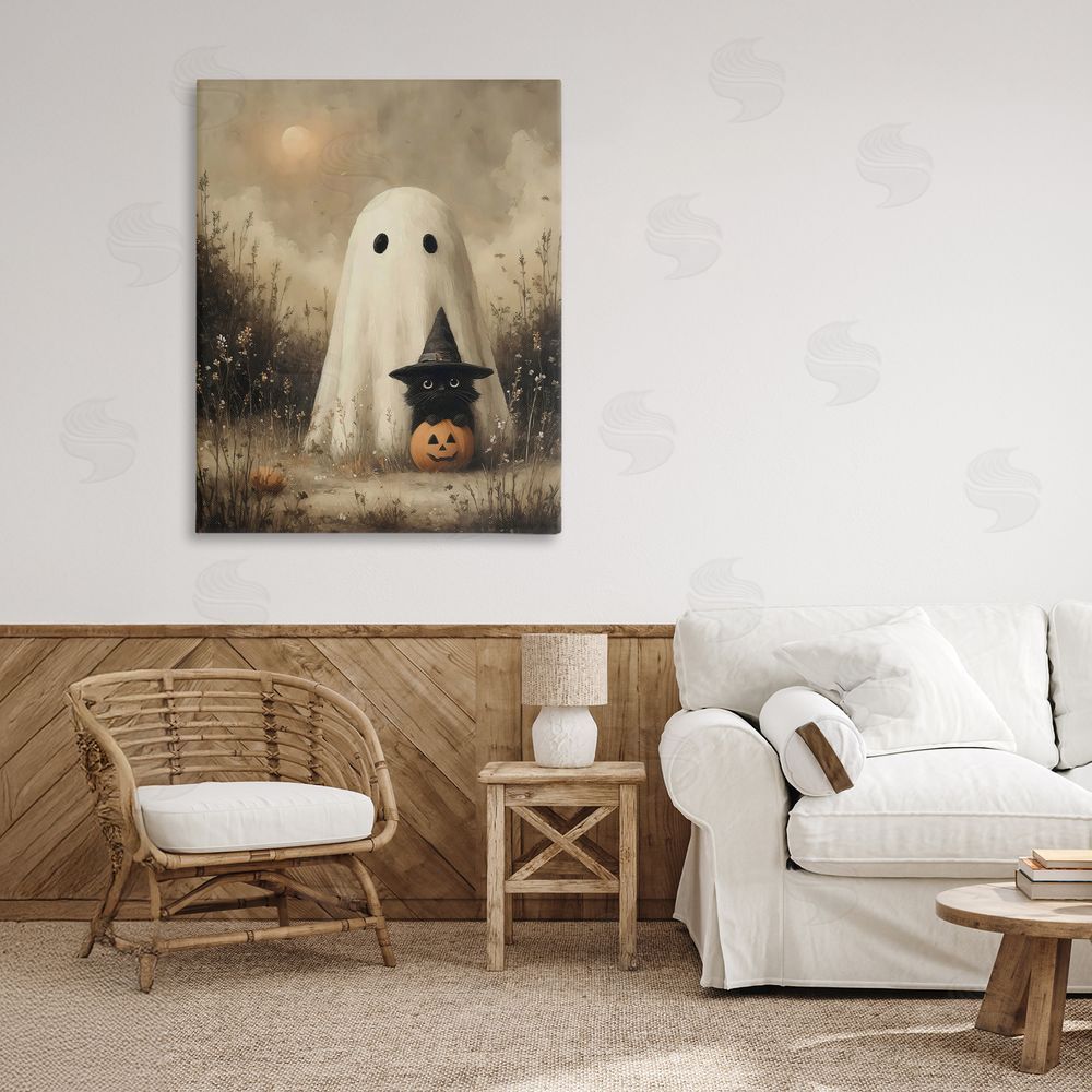 Arlington Prints Ghost with Black Kitten Stretched Canvas Wall Art Print in Room