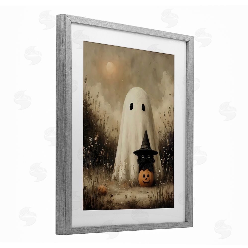 Arlington Prints Ghost with Black Kitten Gray Framed Print Under Glass Wall Art