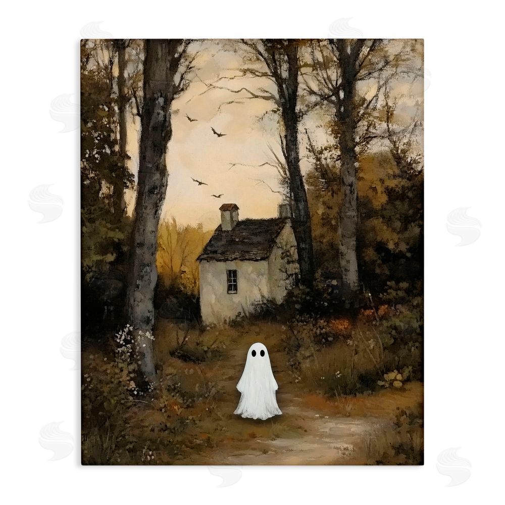 Arlington Prints Little Ghost in Cottage Forest Stretched Canvas Wall Art Print