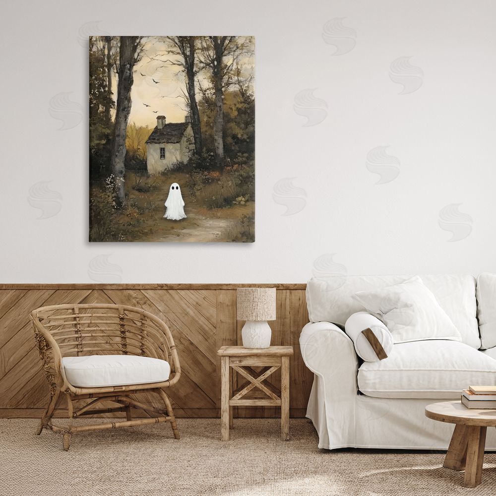 Arlington Prints Little Ghost in Cottage Forest Stretched Canvas Wall Art Print in Room